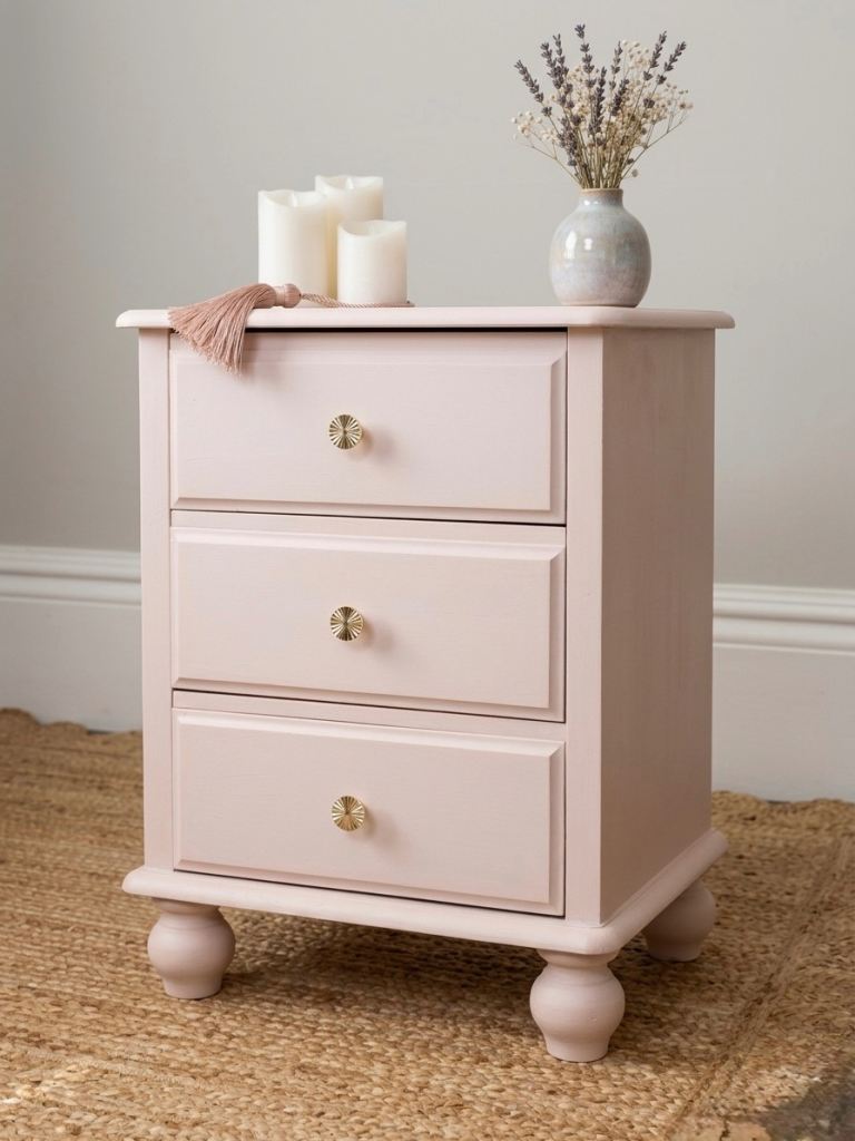 Beautiful pink bedside table 3 drawers 