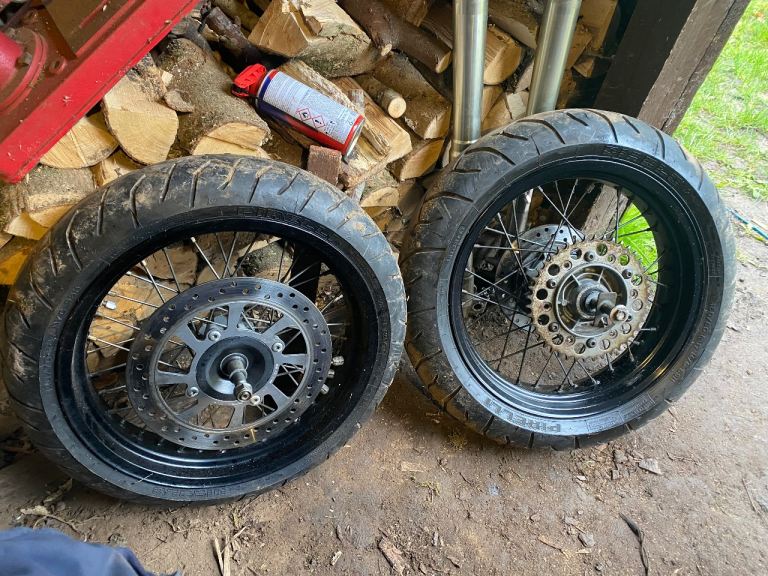 Honda fmx650 super moto 17” wheels complete with tyres and discs Nx650 Dominator slr 