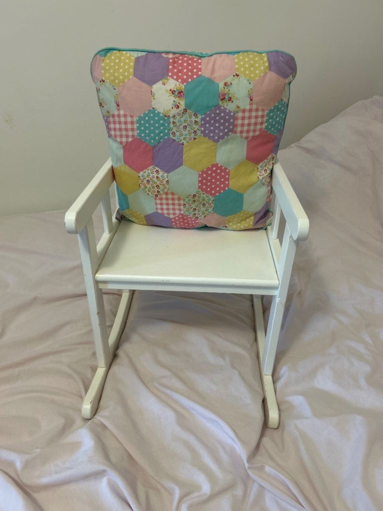 White Wooden Children's Rocking Chair with Quilted Cushion