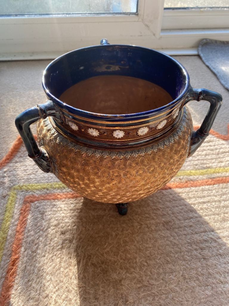 Royal Doulton Three Legged Blue & Gold Pot