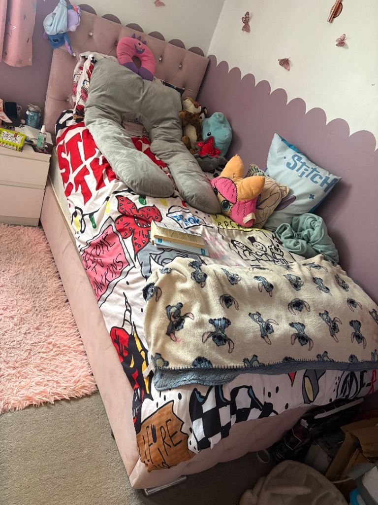 Pink plush velvet bed frame 