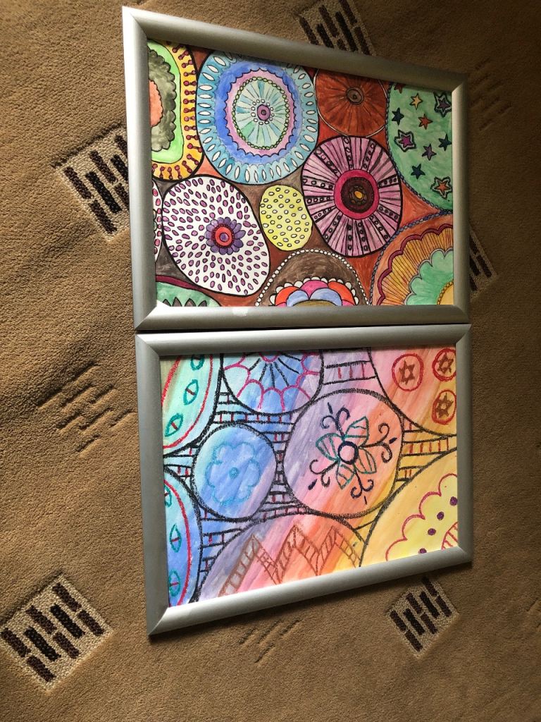 Two Framed Abstract Patterned Art Prints – Good Condition