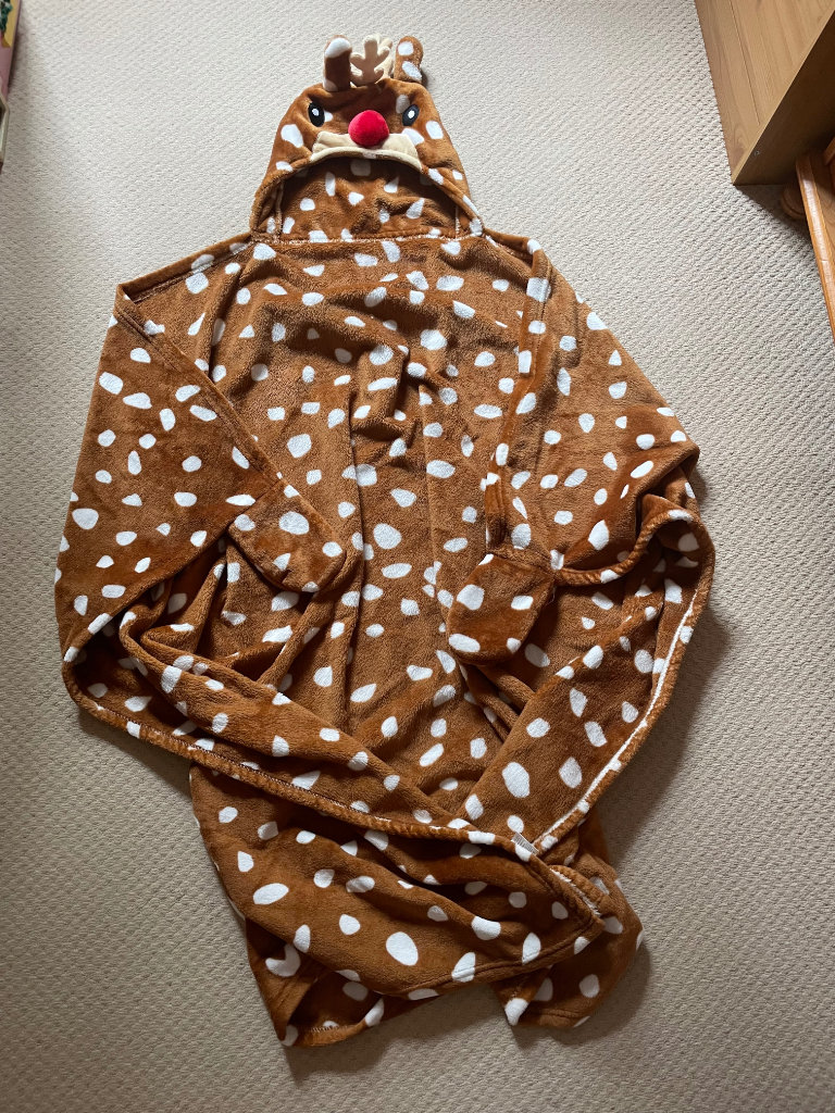 Rudolph hooded fleece blanket with mitts 
