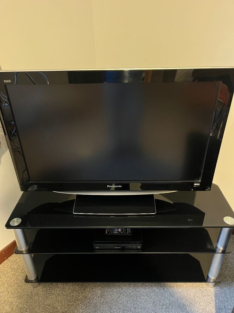 image for Panasonic TV, blue ray player and glass stand free for uplift. 