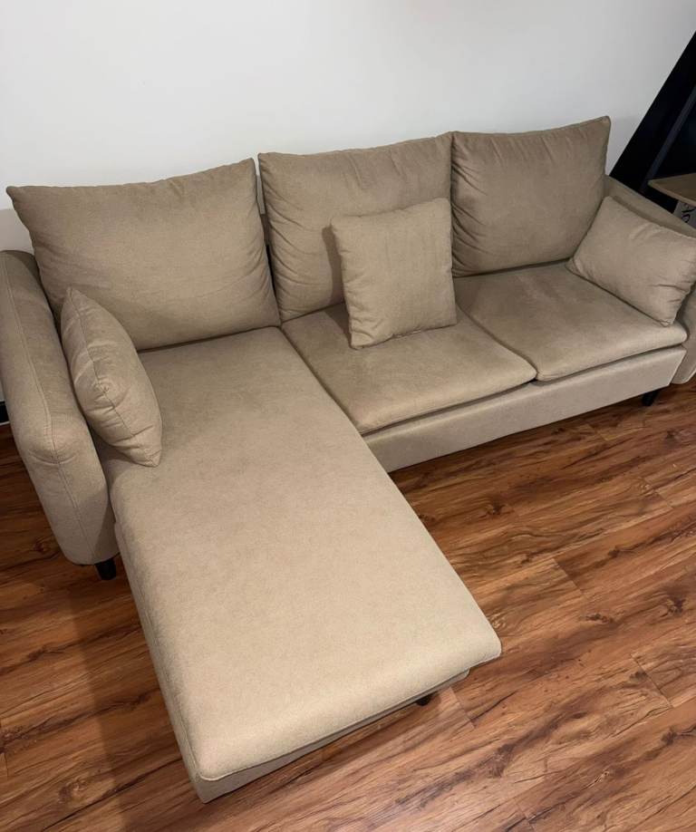 Sofa 3 Seater Left Right L Shape Linen Look Beige Brown