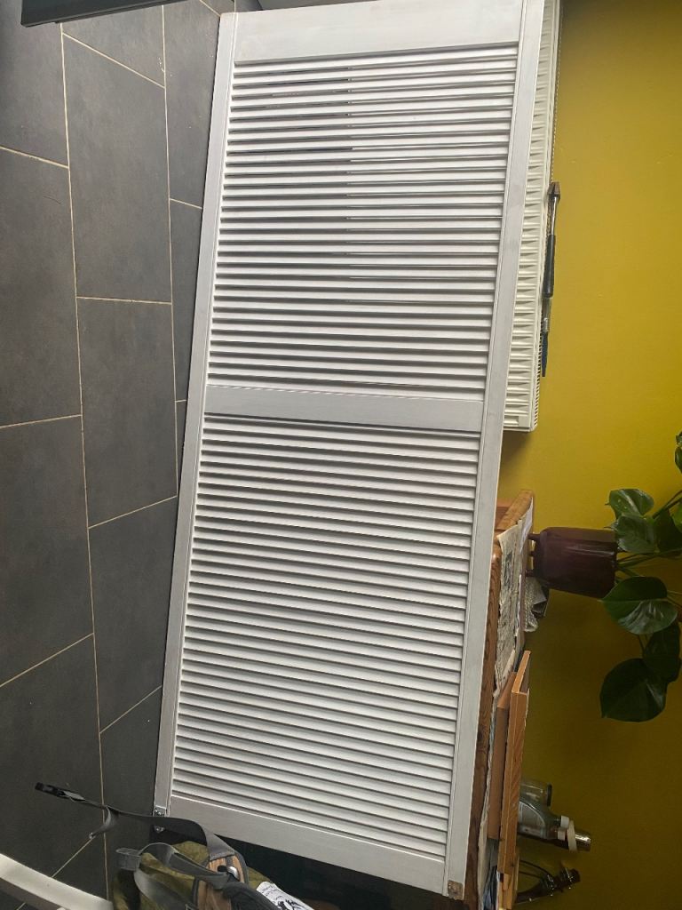 2 x wooden Louvre doors painted white
