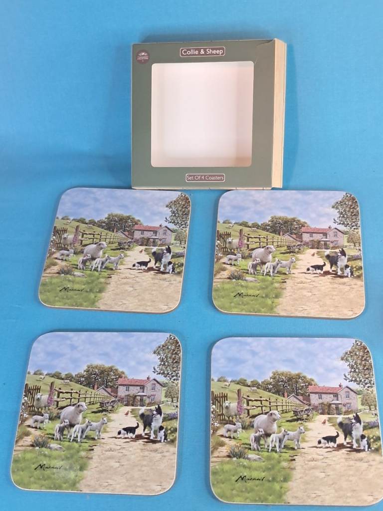 This is a Set of 4 Collie  & Sheep Coasters from The Leonardo Collection. 