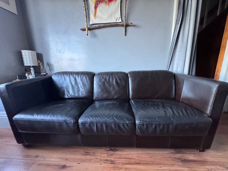 Large 3/4 seater Brown Leather Sofa