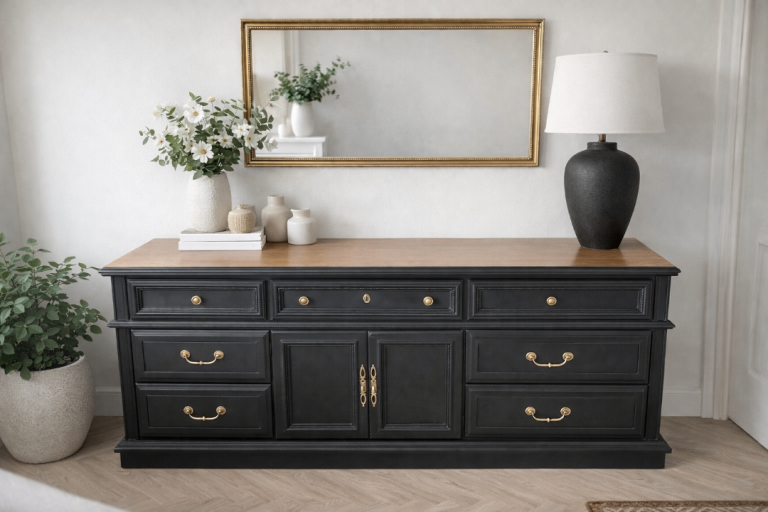 Beautiful Renovated Broyhill Vintange Solid Wood Dresser / Sideboard Black finish – Free Delivery