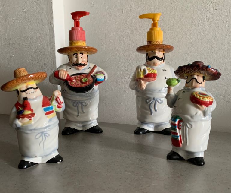 Set of 4 Chef Figurines with Dispenser Tops