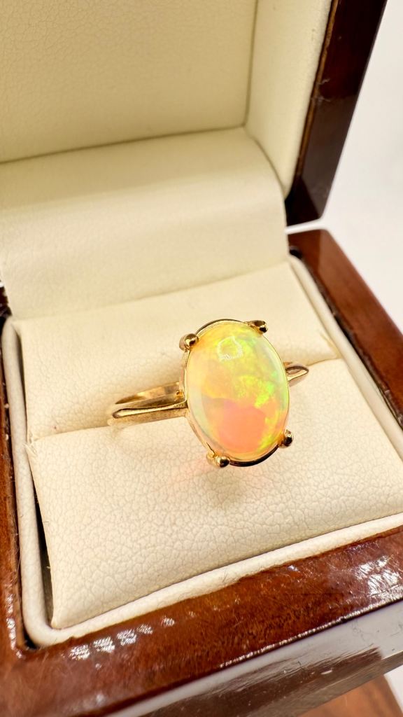 Fiery Opal 9ct Gold Solitaire Ring 