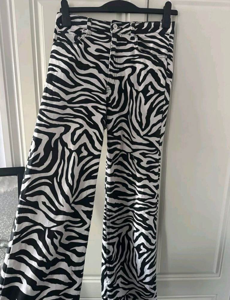 H&M Divided Zebra Print Wide Leg Trousers – EUR 32 / UK 4 – New