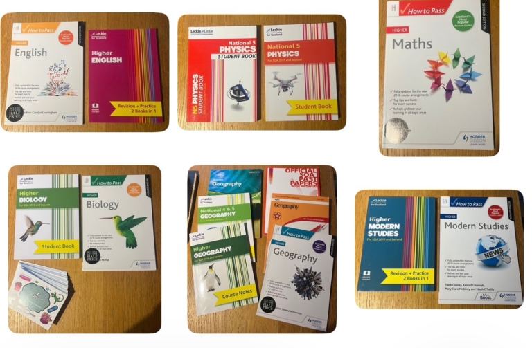 Higher & Nat 5 study books English Maths Biology Geography Modern Studies Physics 