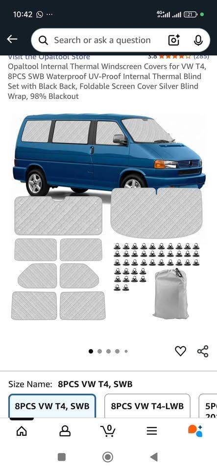 VW T4 Transporter SWB Summit thermal blind set.