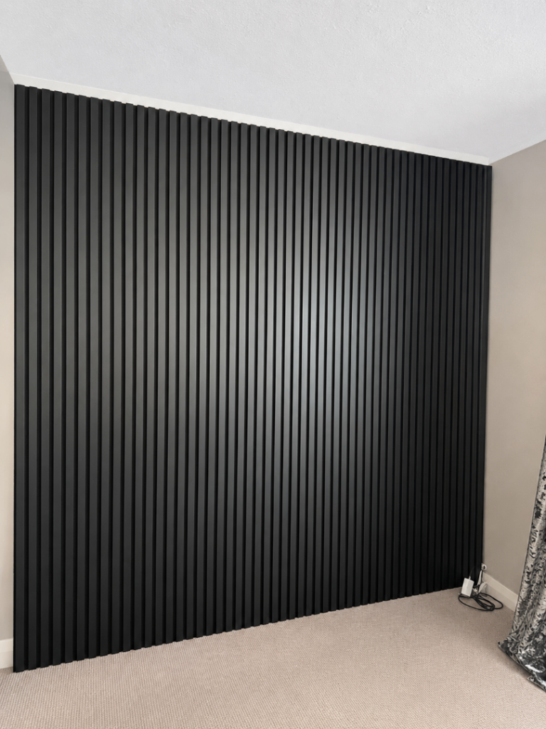 4 x Howdens Hockley Charcoal Veneered MDF Acoustic Slatted Wall Panels (2.4m high & wide)