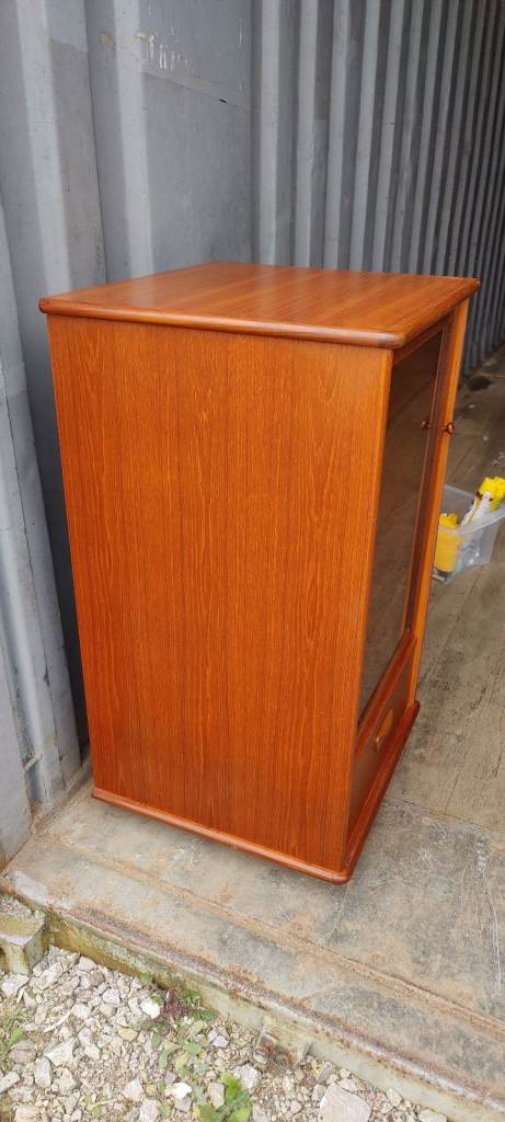 Teak Music Stereo Cabinet with Shelves  And Draw