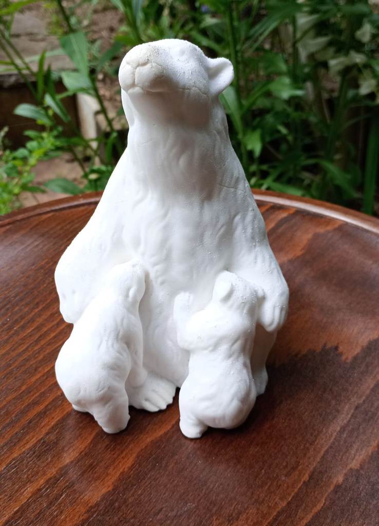 White Mother Polar Bear and Cubs Stone Figurine 16 cm Ornament