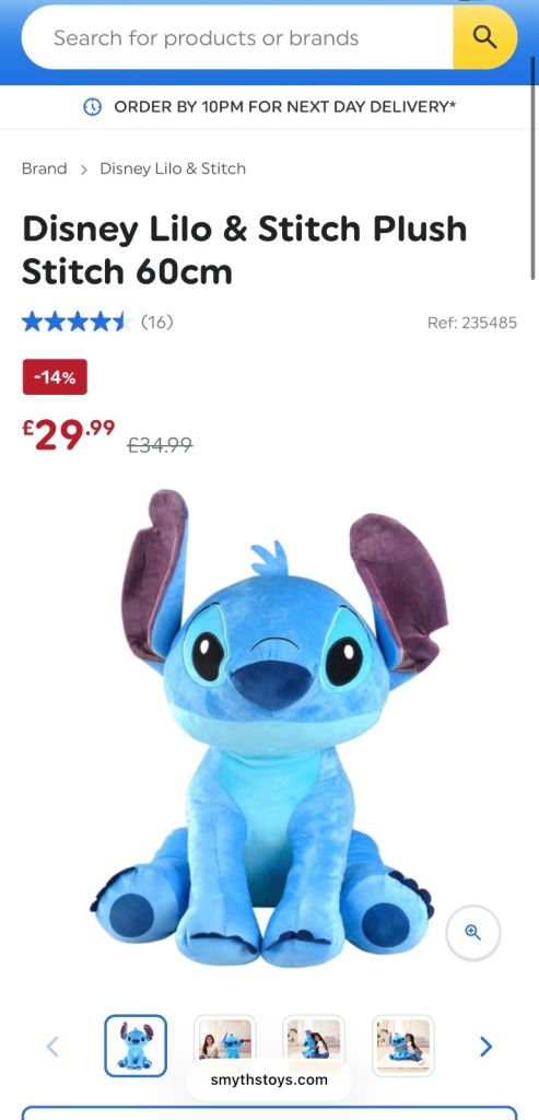 Disney Lilo & Stitch Plush Stitch 60cm – Good Condition