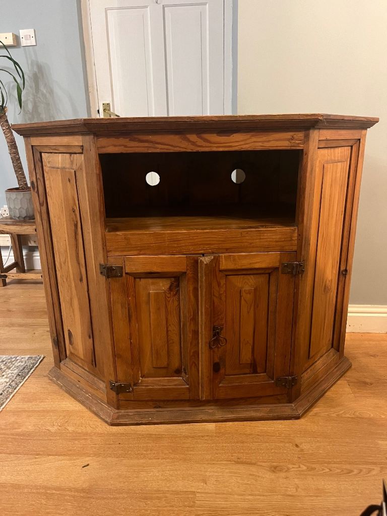 Solid Wood Corner TV Unit with Storage – Good Condition