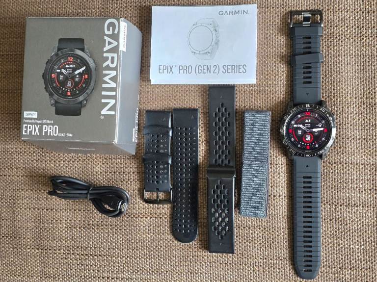 Garmin Epix Pro (Gen 2) - 51mm Sapphire Titanium, AMOLED multisport smartwatch, extras