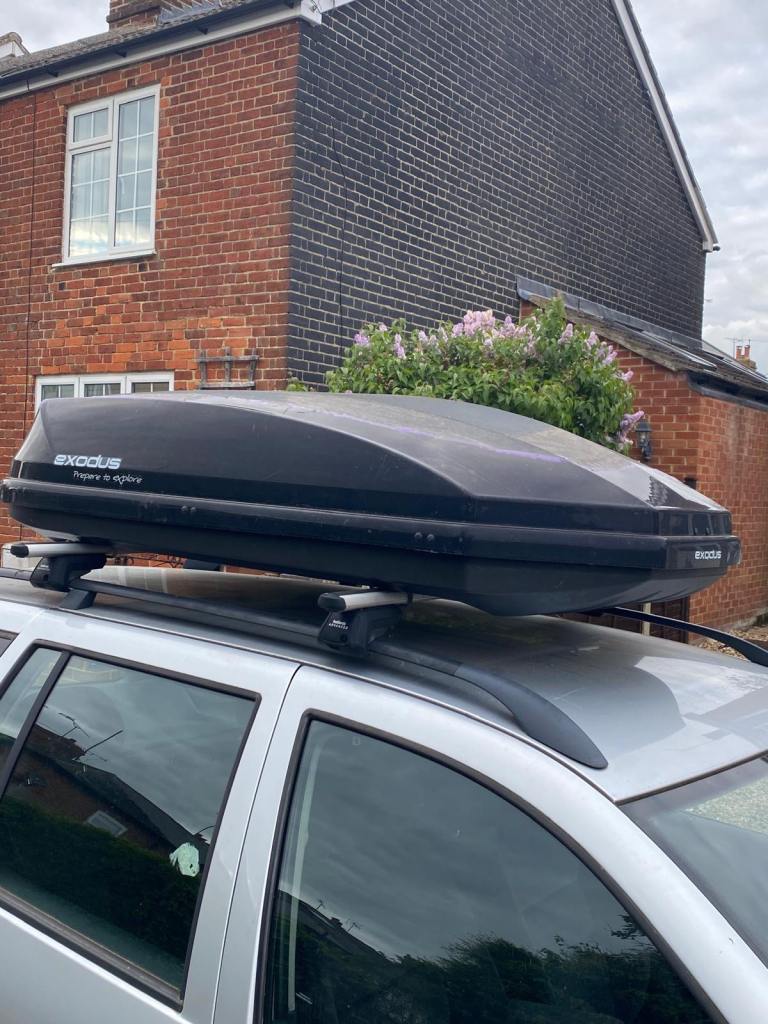 Car roof bars for roof rails. Also a roof box for sale