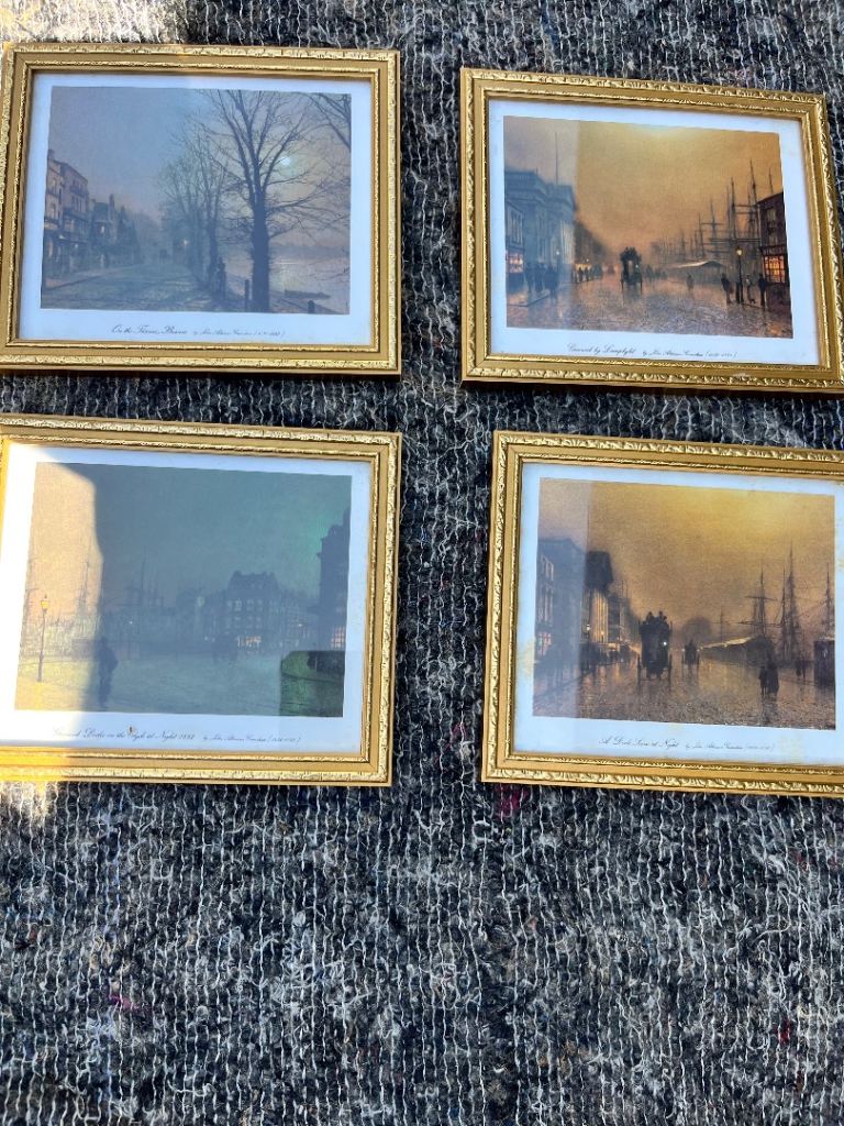 Set of 4 Framed Prints with Gold Frames – Good Condition