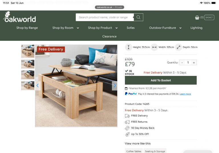 Coffee table lift up top  ( brand new )