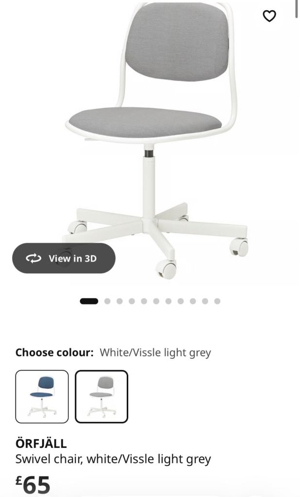 IKEA ÖRFJÄLL Swivel Chair – White/Light Grey, As Good As New