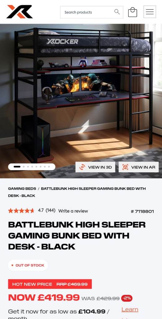 X Rocker Battlebunk high sleeper bunk