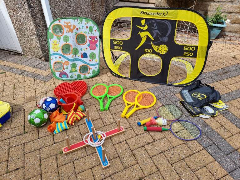 Kids Outdoor Toy Bundle - Football Goal, Swingball, Tennis & More