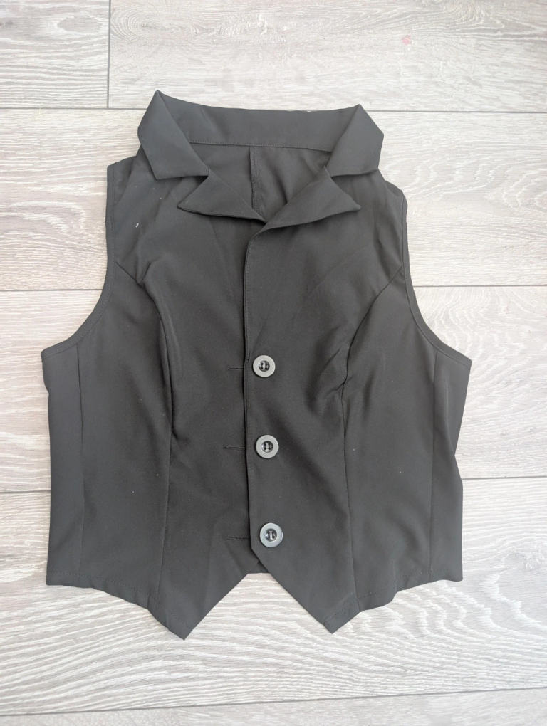 Firerie Black Lapel Collar Waistcoat Vest Button Front Crop Size S