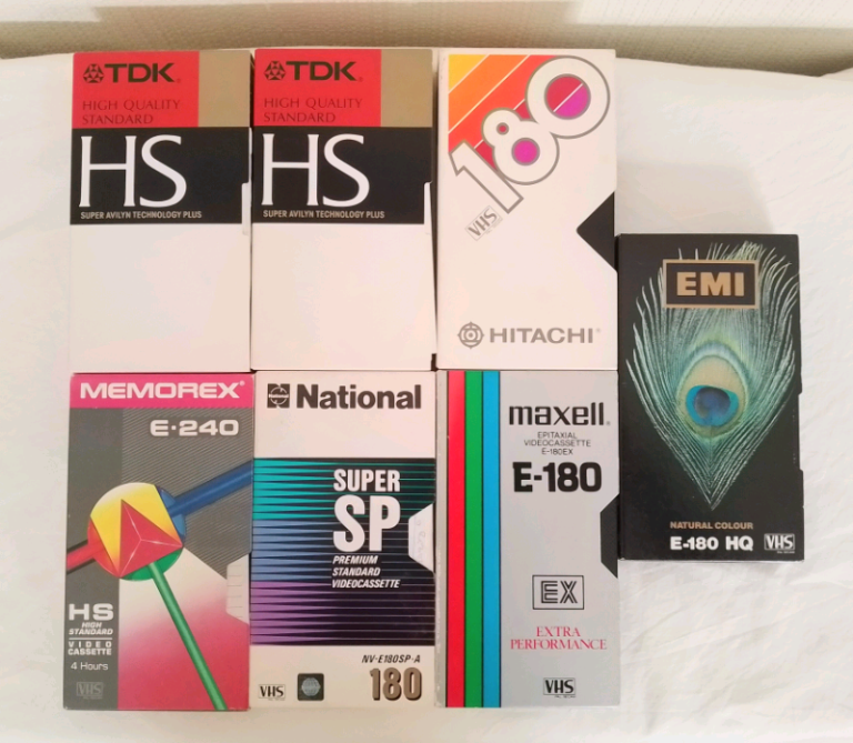 Bundle of Seven Used Blank VHS Video Tapes.