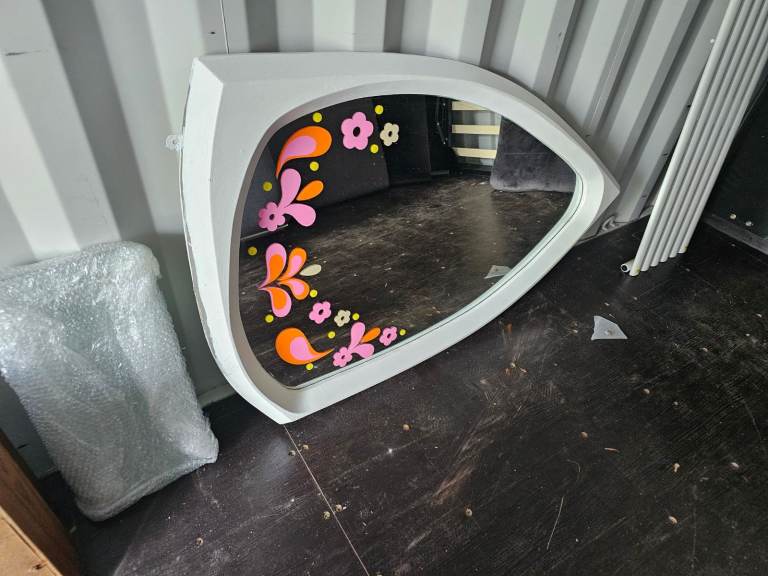 Large Asymmetrical Vintage Retro Wooden Wall Mirror