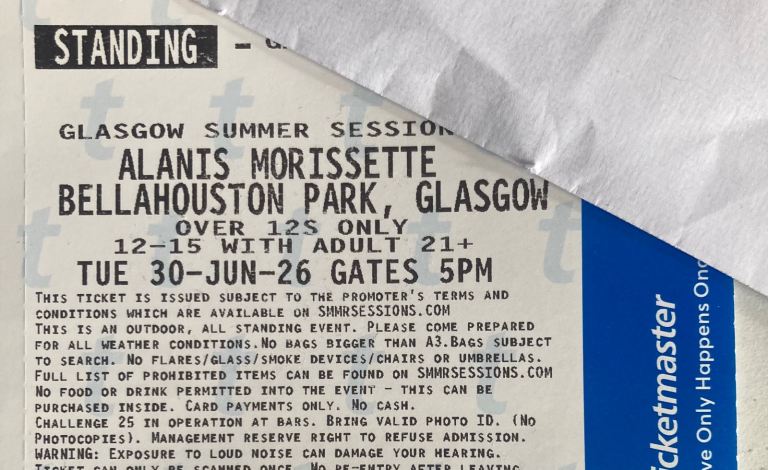 1 standing ticket for Alanis Morissette, Wet Leg, Skunk Anansie at Glasgow Summer Sessions tonight