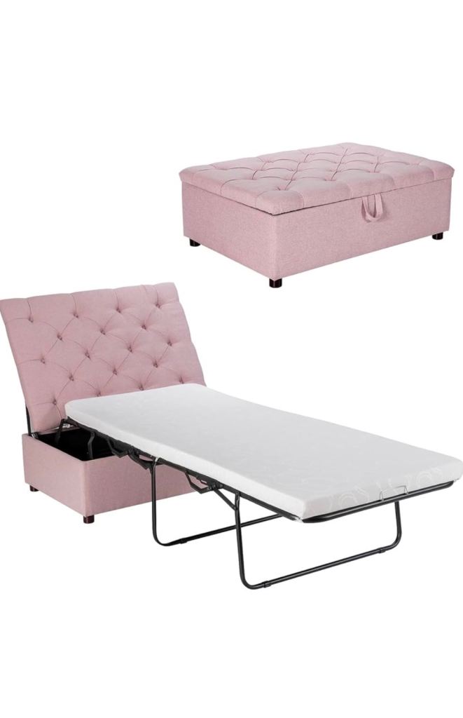 Pink Ottoman Storage Sofa Bed with Mattress – As Good As New