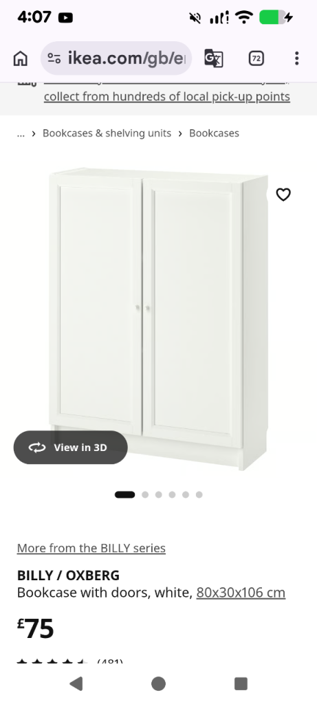 £25 IKEA BILLY bookcase w/OXBERG doors