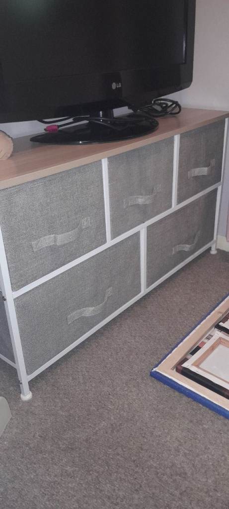 beige Fabric Storage Unit with 5 Drawers