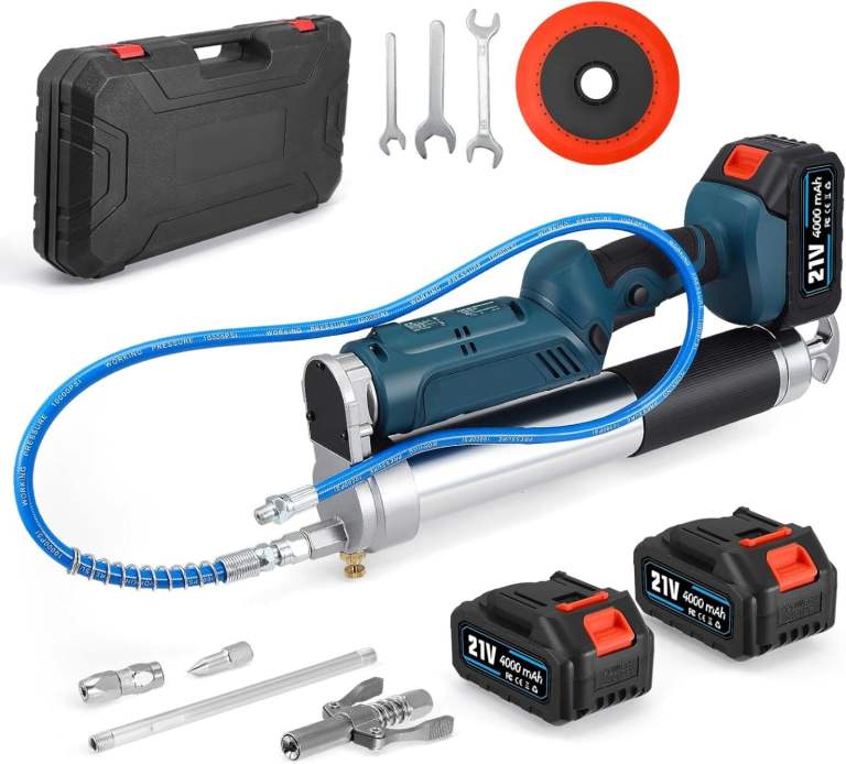 Helangel Electric Battery Grease Gun, High-Efficiency 12,000 PSI. 2 X 4.0Ah Batteries and Charger