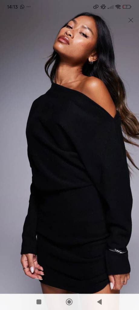 Black mini dress off the shoulder 