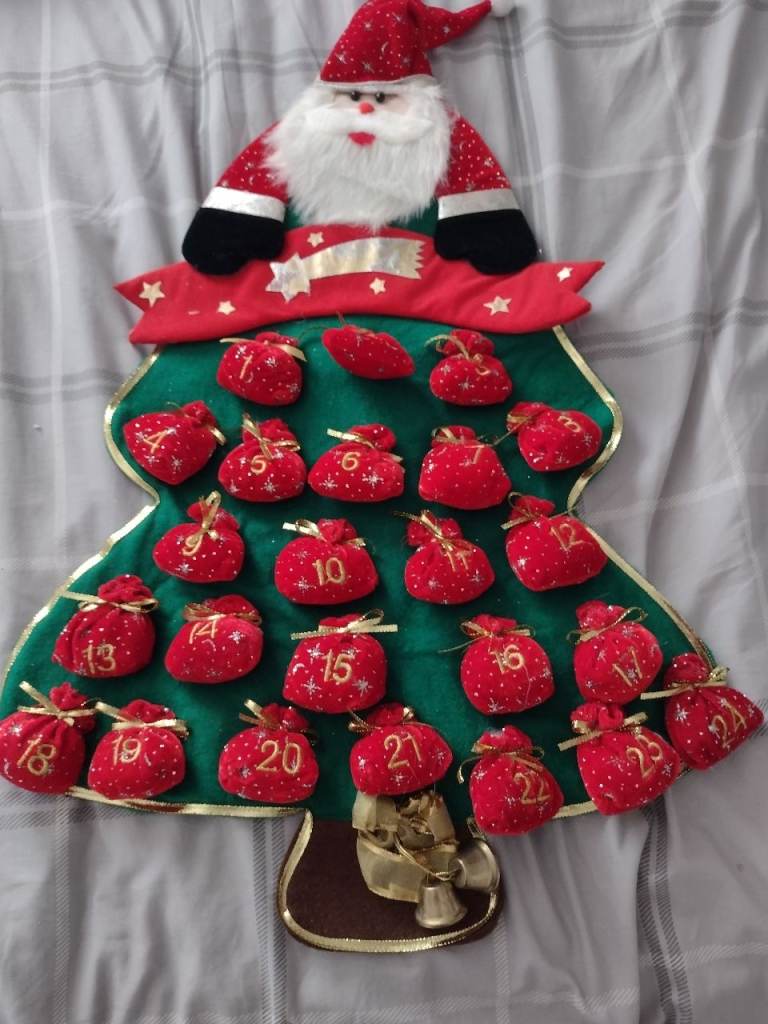 Christmas Advent Calendar Tree with Santa and Red Bags