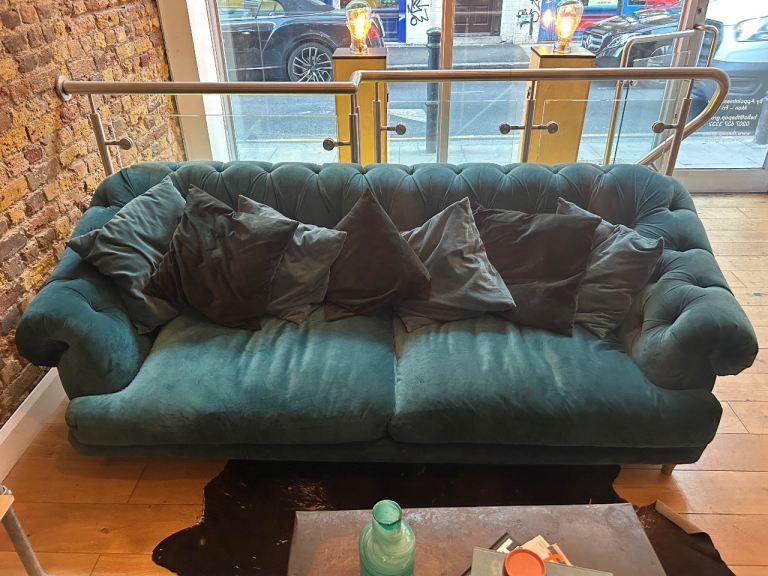 image for Teal velvet, Chesterfield-style sofa