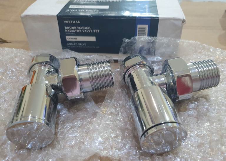 VURTU 16 Round Manual Angled Radiator Valve Set Pair Chrome BRAND NEW BNIB