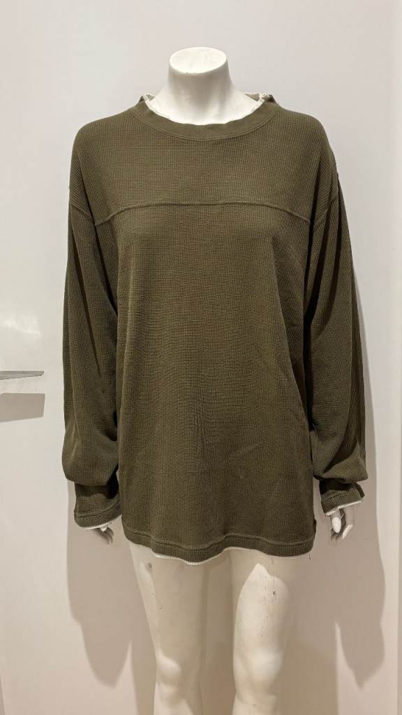 Long sleeved top mens brown green + white trim size XL (Moto brand)
