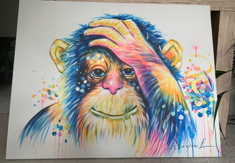 Monkey Painting Framed from Bali 70cmx90cm
