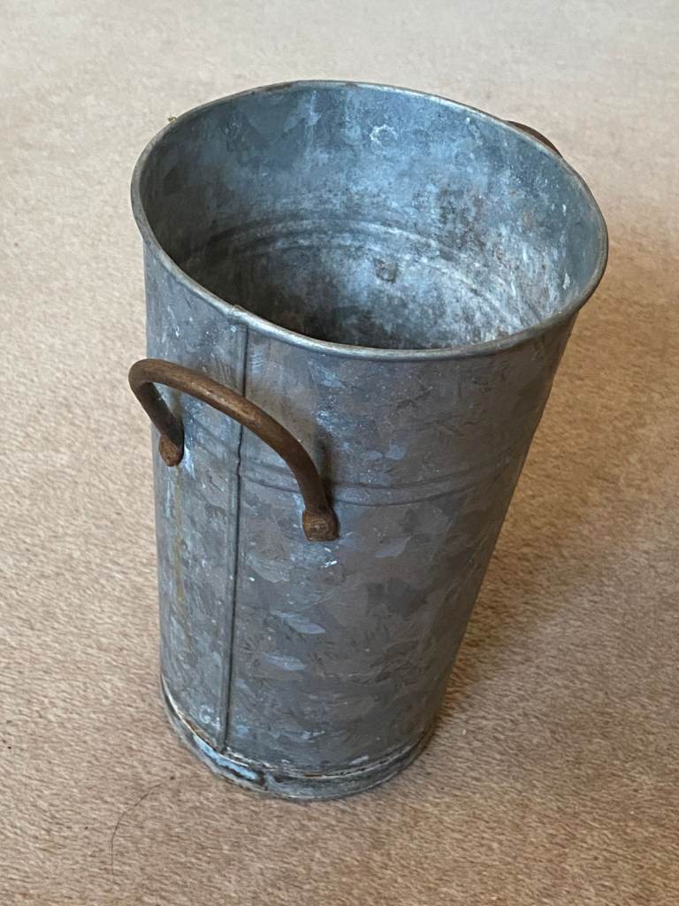 Galvanized French Container Metal Flower Pot Vase With Handles, 23(H) x 13(Diameter)cm