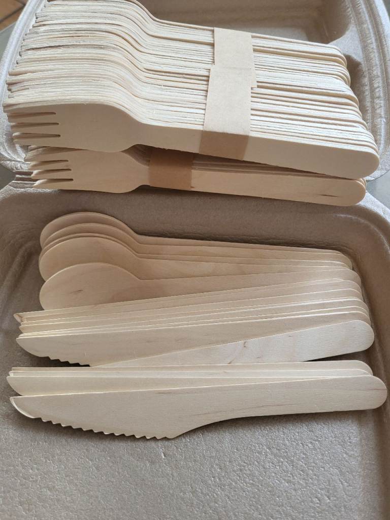 New Wooden Disposable Cutlery Set – Forks, Spoons, Knives