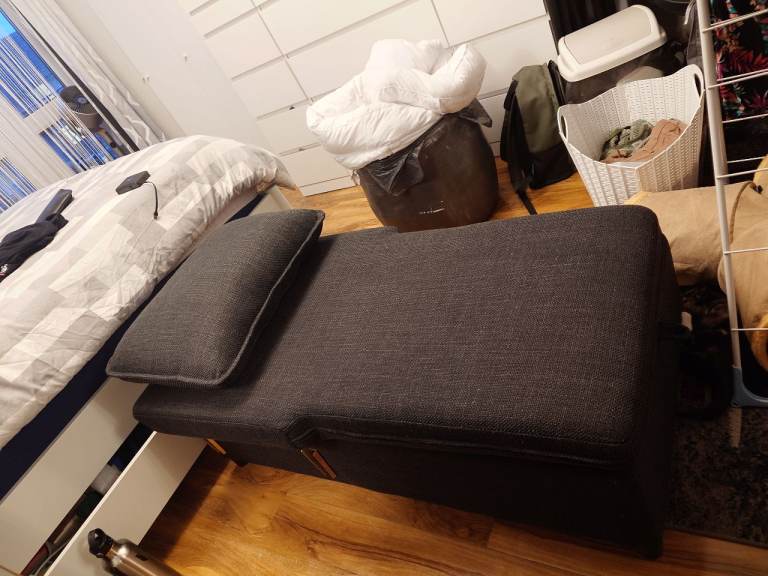 Dark grey fabric ottoman storage bed frame by DURASPACE with hydraulic lift