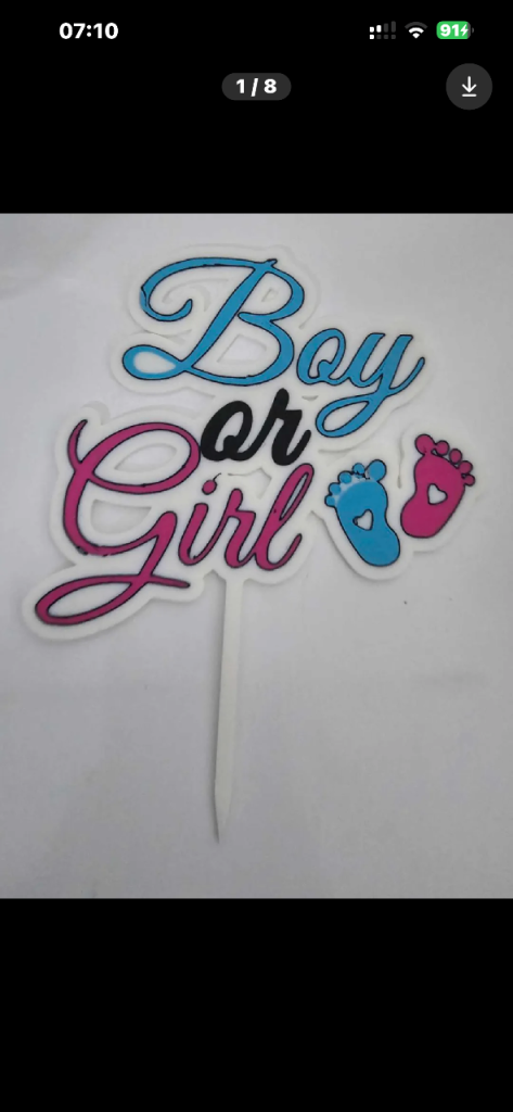 Gender Reveal Cake Topper - 'Boy or Girl' Multicoloured