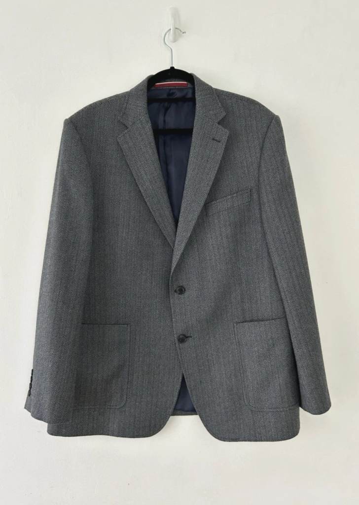 M & S Blue Harbour Jacket Men 70% Wool Herringbone Black & White Lined Size 44"
