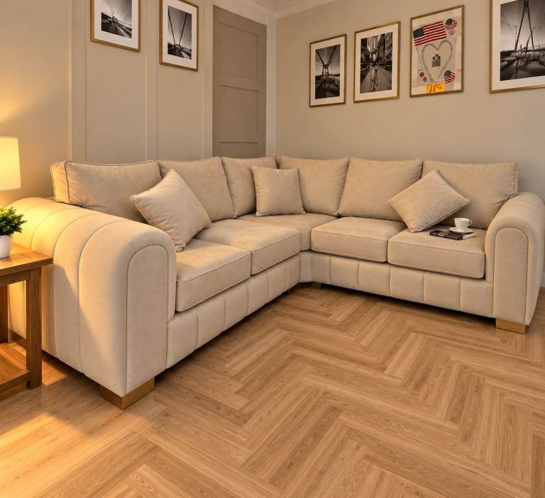 Lilly 5 Seater Corner Sofa | Cream Luxury Fabric | Brand New | COD